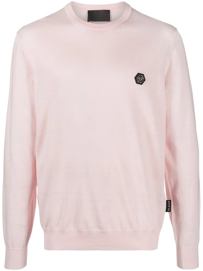 Philipp Plein Logo-plaque Long-sleeved Sweatshirt In Pink