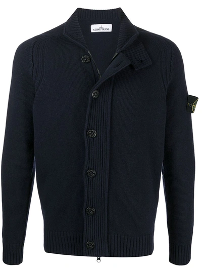 Stone Island High-neck Buttoned Cardigan In Blue