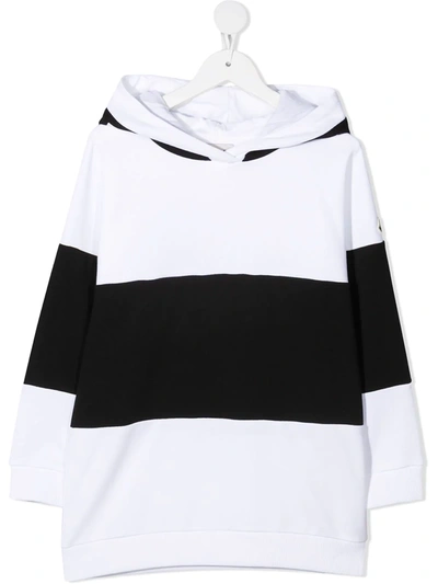 Moncler Teen Striped Logo-print Hoodie In White