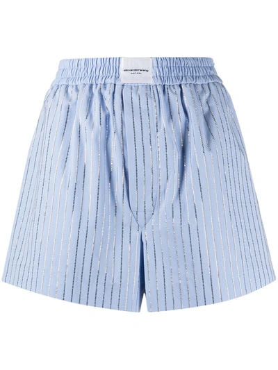 Alexander Wang Athena Crystal-embellished Cotton-poplin Shorts In Blue