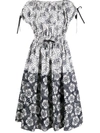 Moncler Floral-print Cotton-poplin Midi Dress In Grey