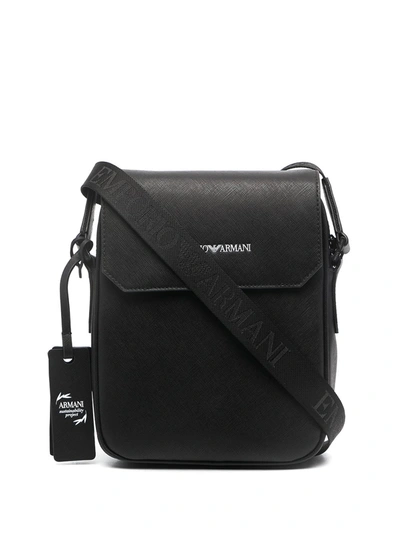 Emporio Armani Saffiano-effect Engraved-logo Messenger Bag In Black