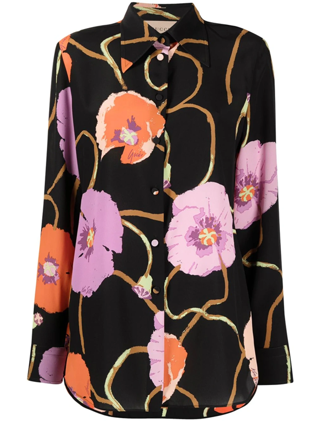 Gucci Ken Scott Floral Print Silk Shirt In Black | ModeSens