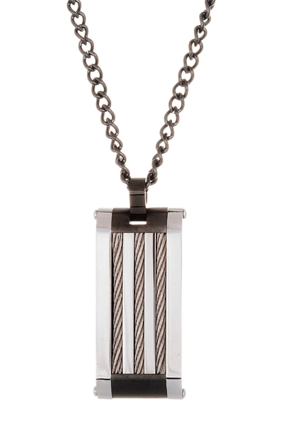 Steve Madden Two-tone Wired Design Rectangular Dogtag Curb Chain Necklace In Gray