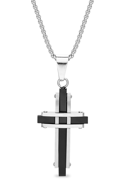 Steve Madden Two-tone Cross Box Chain Necklace In Black