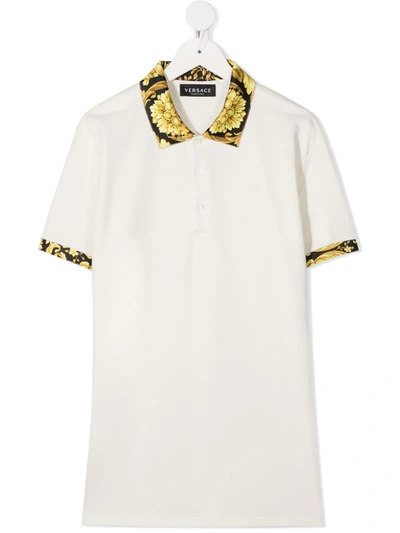 Young Versace Teen Barocco-trim Polo Shirt In White