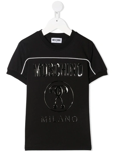 Moschino Kids' Wet-look Logo Print T-shirt In Black