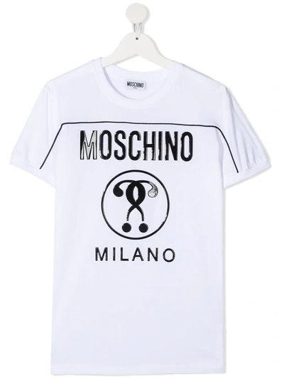 Moschino Teen Double Question Mark-print Cotton T-shirt In White