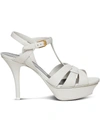 Saint Laurent Tribute Platform Sandals In Smooth Leather In White