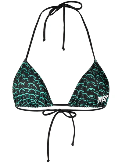 Diesel Reversible Chain-print Triangle Bikini Top In Black