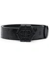 PHILIPP PLEIN TONAL LOGO PLAQUE MONOGRAM PRINT BELT