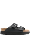 Birkenstock Arizona Birko-flor Black Patent Two Bar Mules In Black