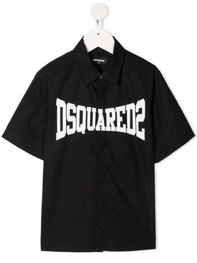 Dsquared2 Teen Logo-print Polo Shirt In Black