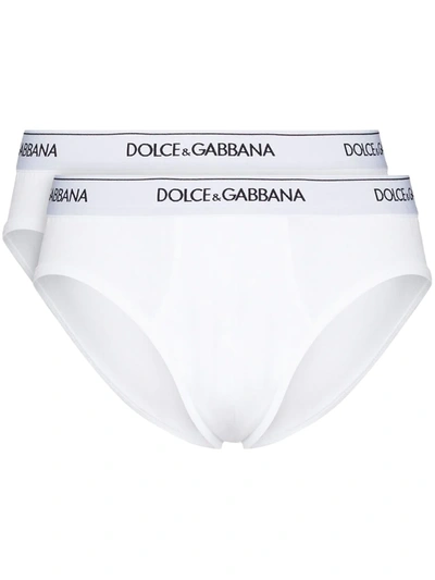 Dolce & Gabbana Pack Of Two Logo-jacquard Cotton-blend Briefs In Neutrals