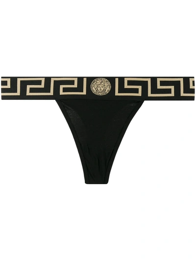 Versace Medusa Greek Key 丁字裤 In Black