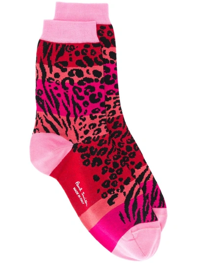 Paul Smith Leopard Pattern Socks In Pink