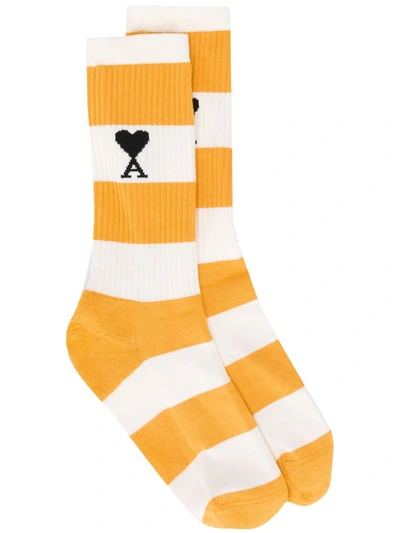 Ami Alexandre Mattiussi Ami De Coeur Striped Socks In Yellow