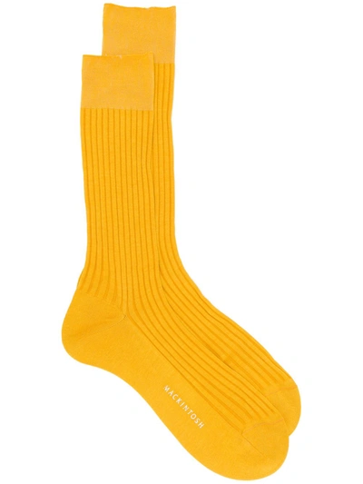 Mackintosh Ribbed Mid-length Socks In Yellow
