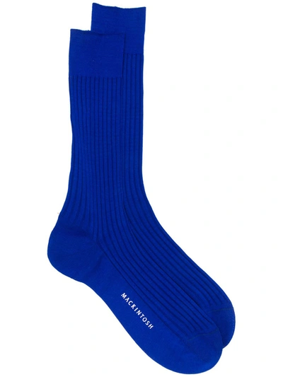 Mackintosh Mid-calf Ribbed Knit Socks In Blue