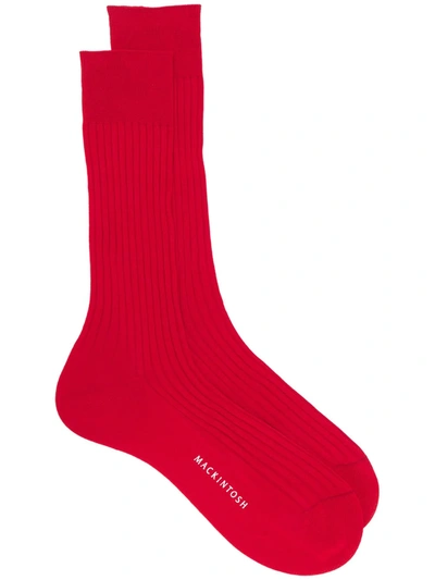 Mackintosh Mid-calf Ribbed Knit Socks In Red