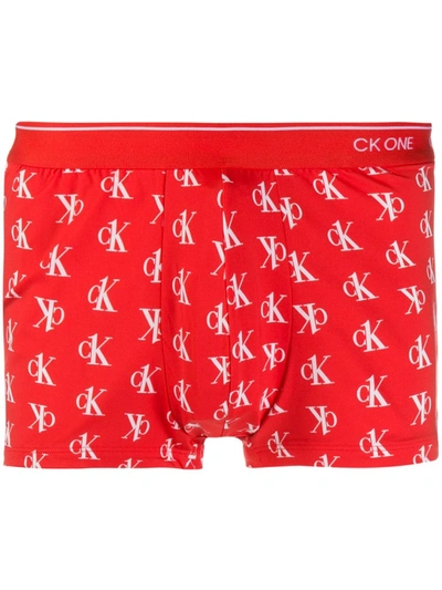 Calvin Klein Underwear Logo Embroidered Boxers In Red
