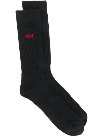 424 Logo Intarsia Cotton Blend Socks In Black