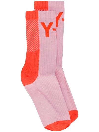 Y-3 Ribbed Detail Logo Socks In Pink