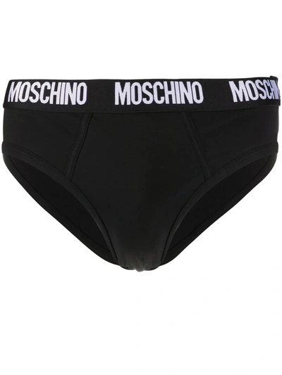 Moschino Logo-waistband Briefs In Black