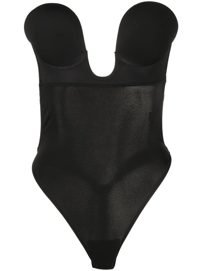 Fashion Forms U-plunge Self-adhesive Backless Thong Bodysuit In Black