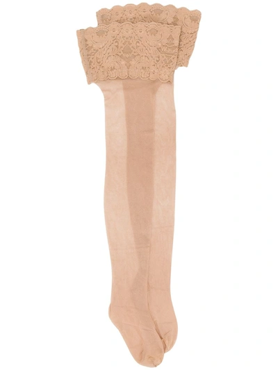 Wolford Satin Touch 20 Stay-up Stockings In Gobi