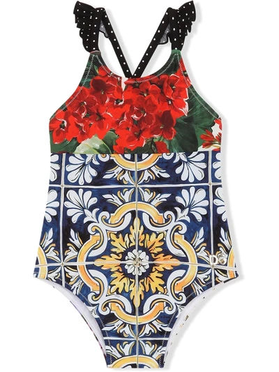 Dolce & Gabbana Baby Girl's Multi-print One-piece Swimsuit In Neutral