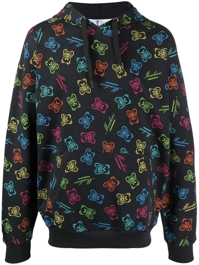 Moschino All-over Teddy Print Hoodie In Black