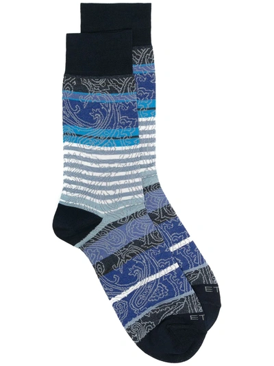 Etro Paisley Print Socks In Blue