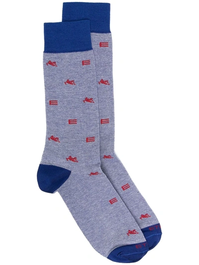 Etro Intarsia Logo Socks In Blue