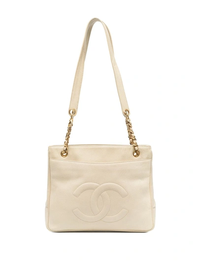Pre-owned Chanel 1991 Cc Logo-embossed Tote Bag In Neutrals