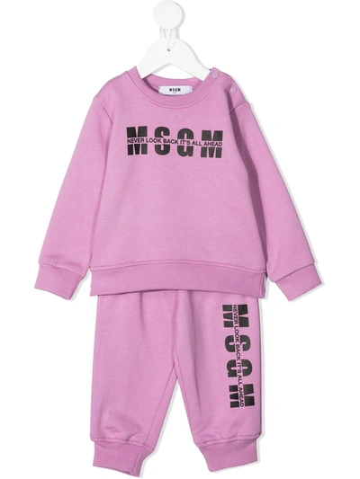 Msgm Babies' Unisex Kid Lilac Sports Suit With Contrasting Logo And Slogan In Purple
