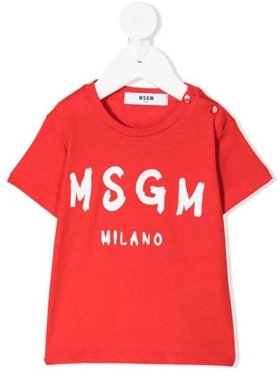 Msgm Babies' Logo-print Cotton T-shirt In 红色