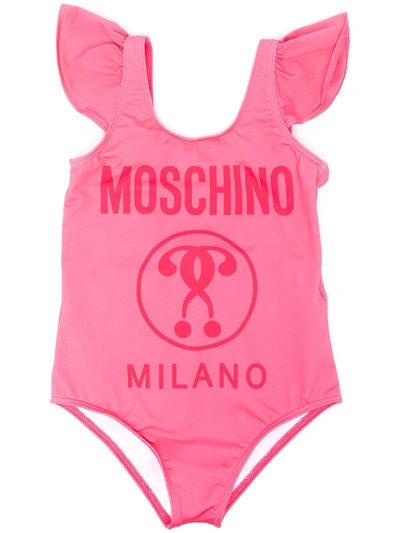 Moschino Kids' Logo Print One-piece Swimsuit In Pink