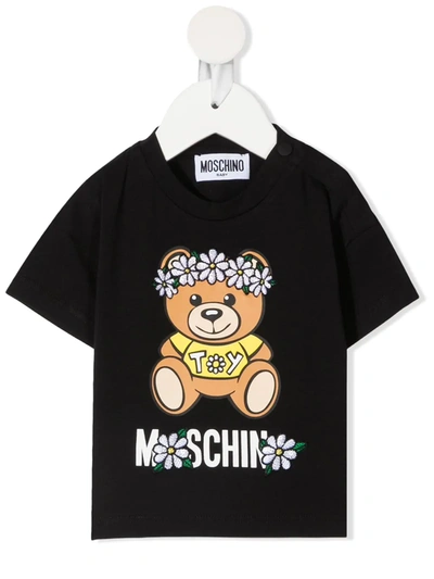 Moschino Black T-shirt For Babygirl With Teddy Bear In Nero