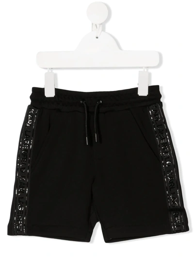 Karl Lagerfeld Teen Logo Print Stripe Track Shorts In Black