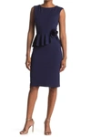 Marina Peplum Short Dress With Flutter Rose Waist In Navy