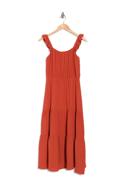 Superfoxx Ruffle Strap Tiered Midi Dress In Rust