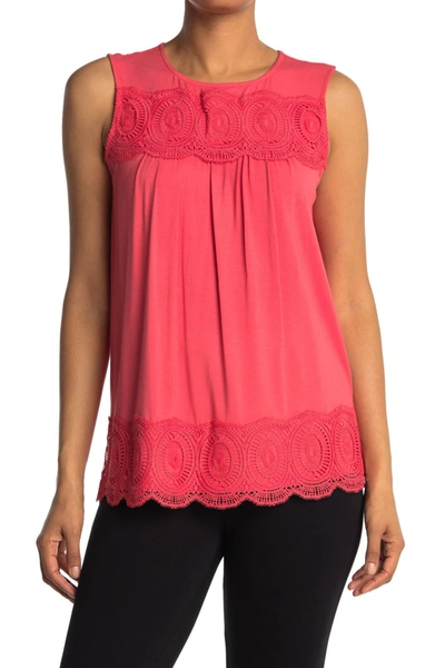 Adrianna Papell Sleeveless Knit Crochet Top In Sugar Corl