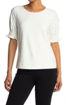 ADRIANNA PAPELL SHORT SLEEVE EYELET KNIT TOP,652933131933