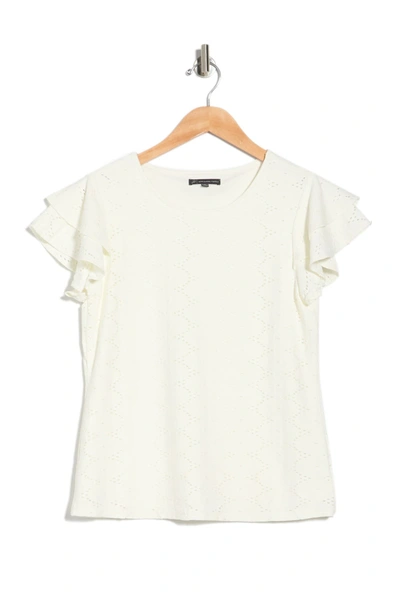 Adrianna Papell Flutter Sleeve Eyelet Top In Ivory