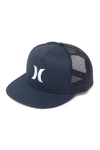 Hurley Icon Solid Flat Trucker Baseball Cap In Navy