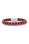 STEVE MADDEN WIRED BLACK AND RED WEAVED LEATHER BRACELET,190094572672