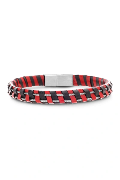 Steve Madden Wired Black And Red Weaved Leather Bracelet