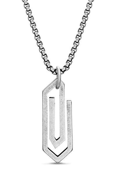 Steve Madden Matte Geometric Paperclip Pendant Box Chain Necklace In Gray