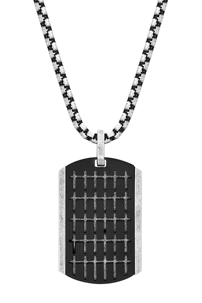 Steve Madden Two-tone Bar Design Dogtag Box Chain Necklace In Black